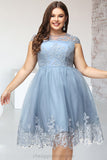 Makenzie A-line Scoop Knee-Length Lace Tulle Homecoming Dress With Sequins STIP0020579