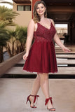 Barbara A-line V-Neck Short/Mini Lace Tulle Homecoming Dress With Sequins STIP0020498