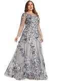 Hailee A-line Boat Neck Illusion Floor-Length Lace Evening Dress STIP0020802