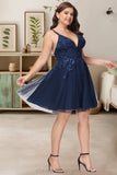 Litzy A-line V-Neck Short/Mini Tulle Homecoming Dress With Sequins STIP0020548