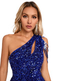 Kristen Sheath/Column One Shoulder Floor-Length Sequin Prom Dresses With Sequins STIP0020828