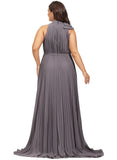 Cierra A-line High Neck Sweep Train Chiffon Evening Dress With Bow Pleated STIP0020927