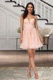 Martha A-line V-Neck Short/Mini Lace Tulle Homecoming Dress With Sequins STIP0020500