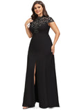 Shyann Sheath/Column High Neck Illusion Floor-Length Lace Stretch Crepe Evening Dress With Sequins STIP0020962