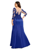 Thirza Trumpet/Mermaid Boat Neck Illusion Floor-Length Lace Satin Evening Dress STIP0020918