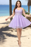 Georgia A-line V-Neck Short/Mini Lace Tulle Homecoming Dress With Beading STIP0020501