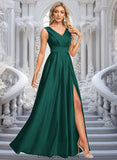 Iyana A-line V-Neck Floor-Length Satin Prom Dresses STIP0025877