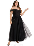 Natasha A-line Off the Shoulder Ankle-Length Chiffon Tulle Evening Dress With Beading Sequins STIP0020920