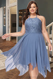 Paisley A-line Halter Asymmetrical Chiffon Lace Homecoming Dress STIP0020561