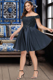 Stella A-line Off the Shoulder Short/Mini Satin Homecoming Dress STIP0020552