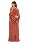 Olive Sheath/Column V-Neck Floor-Length Velvet Evening Dress With Pleated STIP0020888