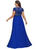 Genesis A-line V-Neck Floor-Length Chiffon Lace Evening Dress STIP0020891