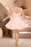 Amiya A-line V-Neck Knee-Length Chiffon Lace Homecoming Dress With Beading STIP0020565