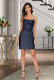 Krystal Sheath/Column Square Short/Mini Satin Homecoming Dress With Pleated STIP0020506