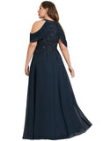 Luz A-line Cold Shoulder Scoop Floor-Length Chiffon Lace Evening Dress With Sequins STIP0020808