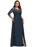 Frederica Sheath/Column One Shoulder Floor-Length Chiffon Lace Evening Dress With Sequins STIP0020775