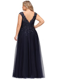 Estrella A-line V-Neck Floor-Length Lace Tulle Evening Dress With Sequins STIP0020861