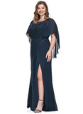 Jaylin Sheath/Column Scoop Illusion Floor-Length Chiffon Lace Evening Dress With Pleated Sequins STIP0020975