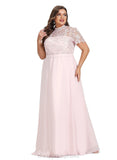 Elsie A-line High Neck Floor-Length Chiffon Lace Evening Dress STIP0020977