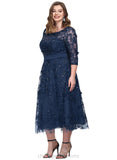 Hope A-line Boat Neck Illusion Tea-Length Chiffon Lace Cocktail Dress With Sequins STIP0020846