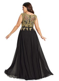 Shiloh A-line V-Neck Floor-Length Chiffon Lace Evening Dress STIP0020959