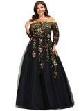 Phoebe Ball-Gown/Princess Off the Shoulder Floor-Length Lace Tulle Evening Dress With Beading STIP0020866