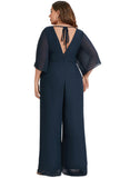 Bria Jumpsuit/Pantsuit V-Neck Floor-Length Chiffon Evening Dress With Pleated STIP0020787