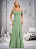 Aliyah Trumpet/Mermaid Off the Shoulder V-Neck Floor-Length Chiffon Bridesmaid Dress STIP0025810