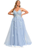 Alyvia A-line V-Neck Floor-Length Tulle Prom Dresses STIP0020869