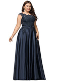 Evelin Ball-Gown/Princess Scoop Floor-Length Satin Prom Dresses With Beading Bow Sequins STIP0020874