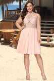 Avery A-line Halter Knee-Length Chiffon Homecoming Dress With Beading STIP0020541