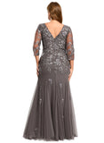 Daisy Trumpet/Mermaid V-Neck Floor-Length Lace Tulle Evening Dress With Sequins STIP0020907