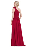 Isabell A-line One Shoulder Floor-Length Chiffon Evening Dress With Flower Pleated STIP0020960