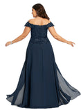 Hadley Sheath/Column Off the Shoulder Floor-Length Chiffon Lace Evening Dress With Sequins STIP0020812