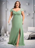 Aliyah Trumpet/Mermaid Off the Shoulder V-Neck Floor-Length Chiffon Bridesmaid Dress STIP0025810