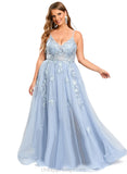 Alyvia A-line V-Neck Floor-Length Tulle Prom Dresses STIP0020869