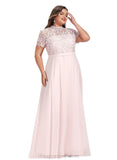 Elsie A-line High Neck Floor-Length Chiffon Lace Evening Dress STIP0020977