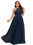 Frida A-line Scoop Illusion Floor-Length Chiffon Lace Evening Dress STIP0020944