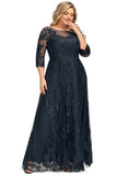 Leah A-line Scoop Illusion Floor-Length Lace Tulle Evening Dress With Sequins STIP0020983