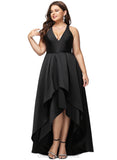 Anna A-line V-Neck Asymmetrical Satin Evening Dress STIP0020855