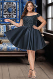 Stella A-line Off the Shoulder Short/Mini Satin Homecoming Dress STIP0020552