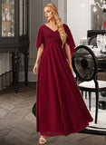 Lillie A-Line V-neck Floor-Length Bridesmaid Dress With Ruffle STIP0012769