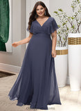 Nina A-Line V-neck Floor-Length Bridesmaid Dress STIP0012770