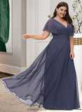 Nina A-Line V-neck Floor-Length Bridesmaid Dress STIP0012770