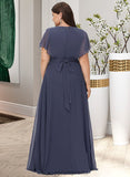 Nina A-Line V-neck Floor-Length Bridesmaid Dress STIP0012770