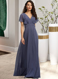 Nina A-Line V-neck Floor-Length Bridesmaid Dress STIP0012770