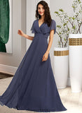 Nina A-Line V-neck Floor-Length Bridesmaid Dress STIP0012770