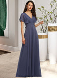 Nina A-Line V-neck Floor-Length Bridesmaid Dress STIP0012770