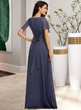 Nina A-Line V-neck Floor-Length Bridesmaid Dress STIP0012770