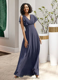 Nina A-Line V-neck Floor-Length Bridesmaid Dress STIP0012770